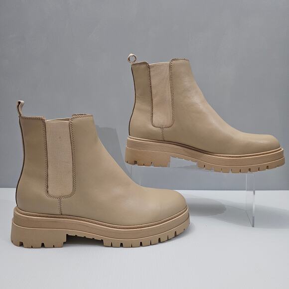 Marc Fisher Pietro Ankle Bootie Women 9.5 Tan Leather Platform Chelsea Lug Sole - Picture 4 of 16